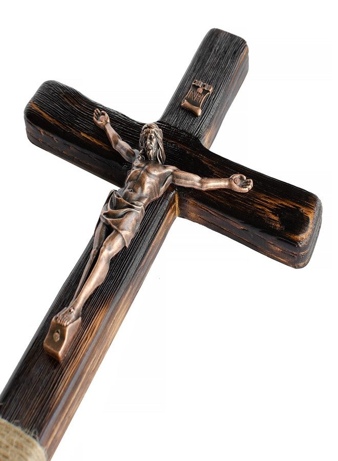 Asterom Rustic Crucifix Wall Cross - Handmade Wooden Catholic Crucifix Unique Charred Oak Technique - 12 Inch - Image 4